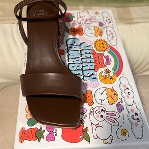 Jeffrey Campbell Brown Leather Square-Strap Sandals